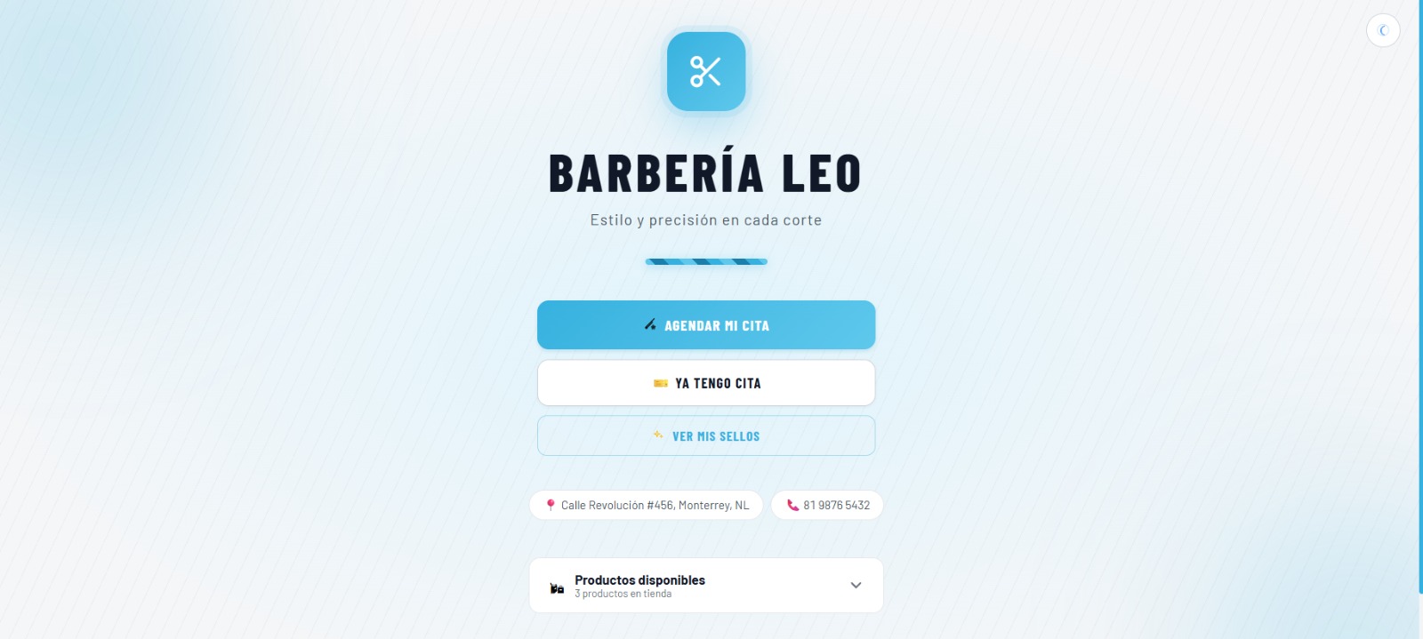 Página de reservas para clientes de BarberOS